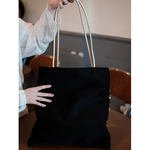 小衆設計輕奢高級感亮片單肩帆布手提袋通勤女包秋冬托特包包女款