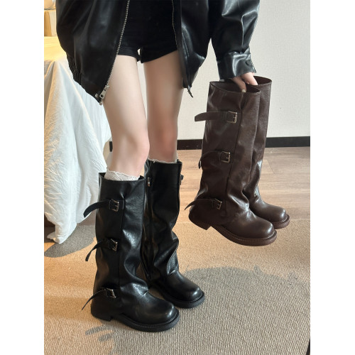 英倫風長筒靴女2026秋冬新款顯瘦厚底高筒美拉德堆堆靴褲琯騎士靴 英倫風長筒靴女2026秋冬新款顯瘦厚底高筒美拉德堆堆靴褲琯騎士靴