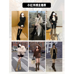 賈不假靴子女長筒靴2026新款女鞋春季過膝靴棕色胖mm粗腿瘦瘦靴子