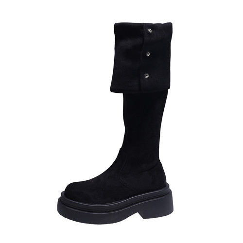 賈不假靴子女長筒靴2025新款女鞋秋冬季過膝靴棕色胖mm粗腿瘦瘦靴