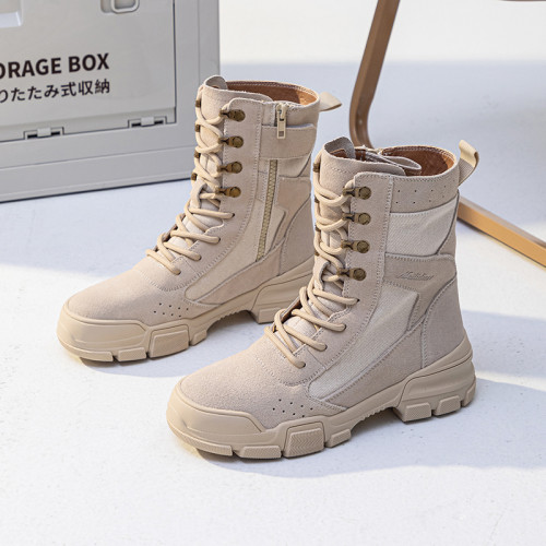 帆布馬丁靴女2026新款夏季薄款復古戶外登山鞋沙漠靴真皮厚底短靴