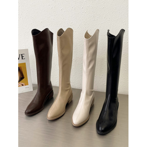 長筒靴女騎士靴2025春秋靴子新款白色長靴高筒西部牛仔靴切爾西靴