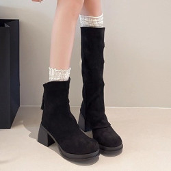 裸色高跟靴子女秋冬季長靴2025新款爆款高筒可拆卸兩穿短靴瘦瘦靴