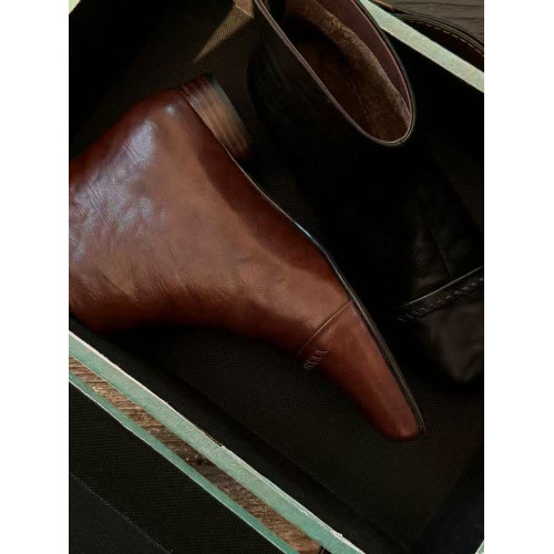 2025秋冬新款法式復古方頭短靴女粗跟真皮切爾西靴子大碼女鞋子