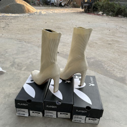 方頭高跟襪靴2025網紅瘦瘦靴短靴女細跟彈力靴春秋針織中筒單靴子