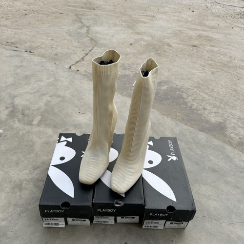 方頭高跟襪靴2025網紅瘦瘦靴短靴女細跟彈力靴春秋針織中筒單靴子