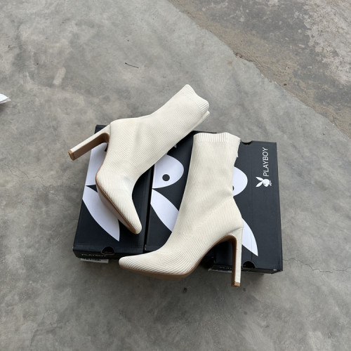 方頭高跟襪靴2025網紅瘦瘦靴短靴女細跟彈力靴春秋針織中筒單靴子