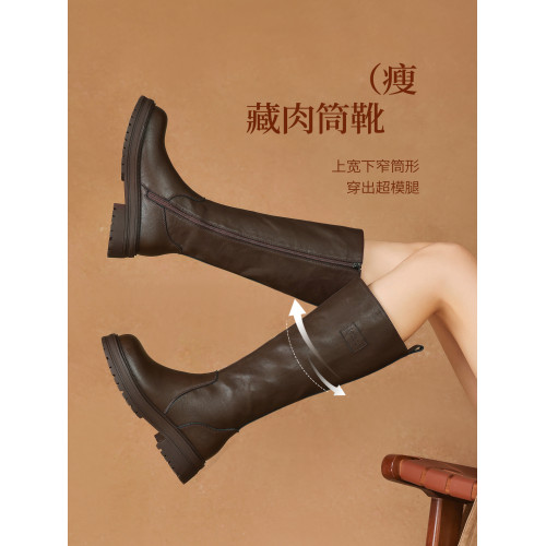 紅蜻蜓真皮長筒靴女款女靴2026高筒靴春加絨靴子長靴皮靴騎士女鞋