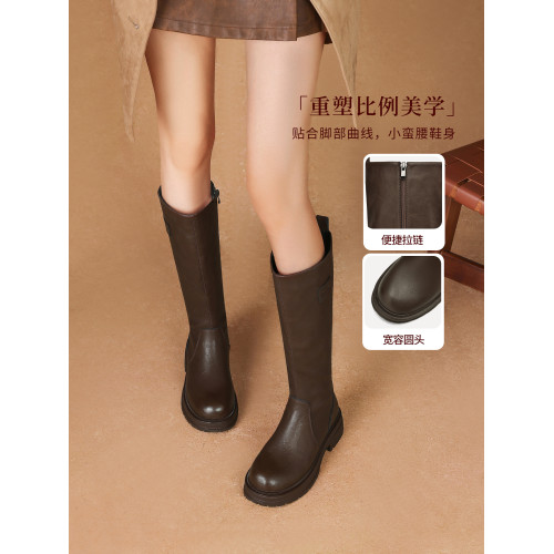 紅蜻蜓真皮長筒靴女款女靴2026高筒靴春加絨靴子長靴皮靴騎士女鞋