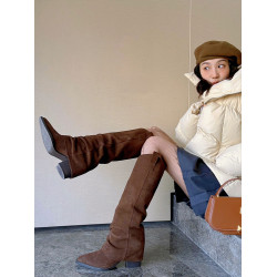 2025年新款歐美風百搭騎士靴孟子義同款尖頭褲琯靴厚底粗跟長筒靴