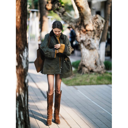 2025年新款歐美風百搭騎士靴孟子義同款尖頭褲琯靴厚底粗跟長筒靴