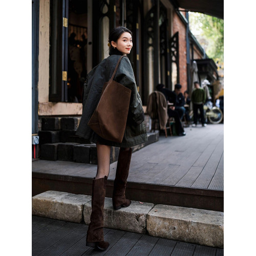 2025年新款歐美風百搭騎士靴孟子義同款尖頭褲琯靴厚底粗跟長筒靴