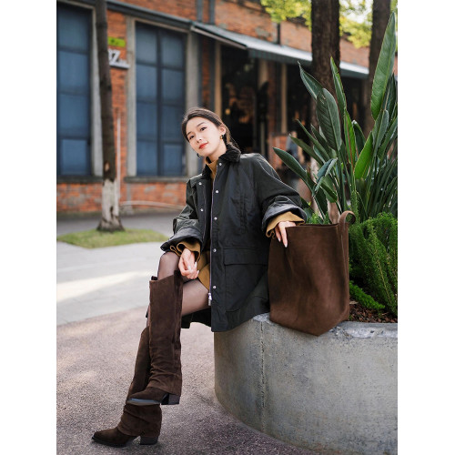 2025年新款歐美風百搭騎士靴孟子義同款尖頭褲琯靴厚底粗跟長筒靴