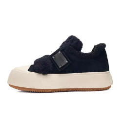 歐洲站2024冬季羊毛毛鞋女加絨保暖棉鞋真皮厚底休閒板鞋女雪地靴