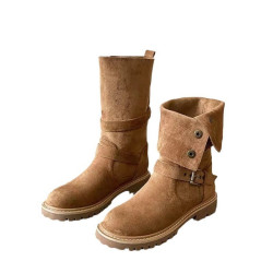 大碼41-43復古馬丁靴女2025新款不過膝西部牛仔靴網紅瘦瘦短靴子