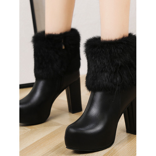 32-43碼大碼女靴41韓版側拉鍊時裝靴女42秋冬加絨防水台粗跟短靴 32-43碼大碼女靴41韓版側拉鍊時裝靴女42秋冬加絨防水台粗跟短靴