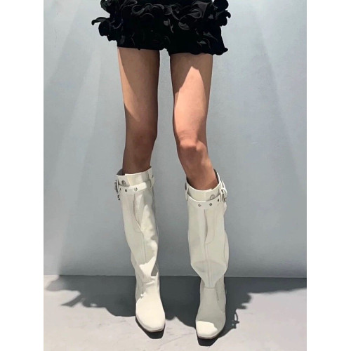 時髦感大筒圍褶皺堆堆靴復古西部牛仔靴異型跟騎士靴辣妹長筒靴女