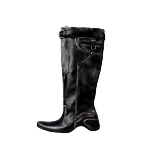 時髦感大筒圍褶皺堆堆靴復古西部牛仔靴異型跟騎士靴辣妹長筒靴女