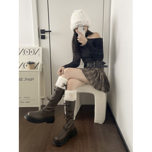 棕色顯瘦加絨法式厚底靴子女長筒靴2026新款春冬季小個子復古長靴 棕色顯瘦加絨法式厚底靴子女長筒靴2026新款春冬季小個子復古長靴