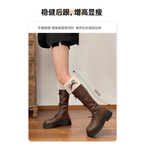 棕色顯瘦加絨法式厚底靴子女長筒靴2026新款春冬季小個子復古長靴 棕色顯瘦加絨法式厚底靴子女長筒靴2026新款春冬季小個子復古長靴