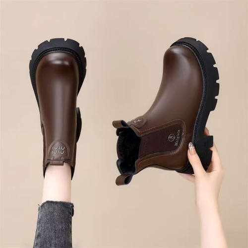 網紅爆款菸筒靴女2025年秋冬新款英倫風切爾西松緊加絨顯瘦馬丁靴