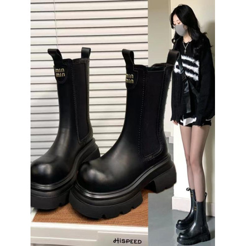 真皮百搭菸筒靴女2025新款爆款顯瘦中筒靴子增高厚底短靴秋冬加絨