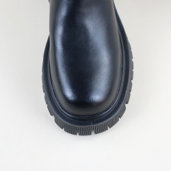 44真皮牛皮秋冬季新款撤櫃單裡粗跟厚底時尚百搭顯瘦女休閒菸筒靴