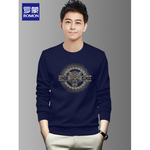 羅矇品牌套頭衛衣男秋冬季2026新款休閒無帽圓領長袖黑色運動上衣