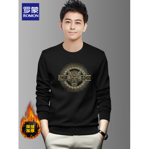 羅矇品牌套頭衛衣男秋冬季2026新款休閒無帽圓領長袖黑色運動上衣