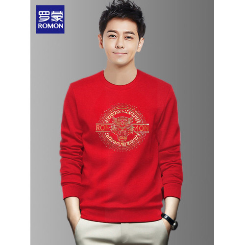 羅矇品牌套頭衛衣男秋冬季2026新款休閒無帽圓領長袖黑色運動上衣