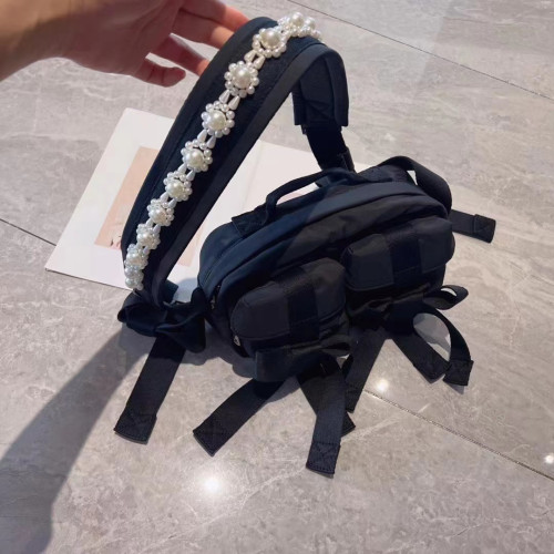 款休閒潮酷甜禧辣妹包珍珠蝴蝶結單肩斜後後背包包多口袋女迷彩打歌服