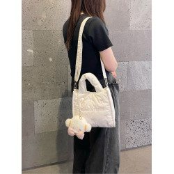 櫻花妹妹日系絲帶羽絨秋冬蓬松少女風格單肩手提斜背Y2K波士頓女