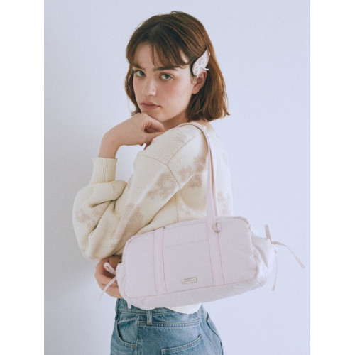 櫻花妹妹日系絲帶羽絨秋冬蓬松少女風格單肩手提斜背Y2K波士頓女