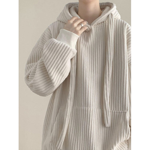 燈芯絨衛衣男女秋冬高級感寬鬆連帽外套絨毛防冰抗皺加厚帽衫大碼