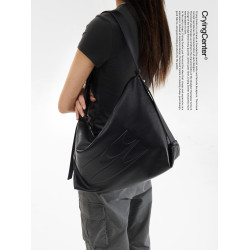 CryingCenter油蠟黑皮不規則斜背單肩手提後後背包大容量包日常通勤