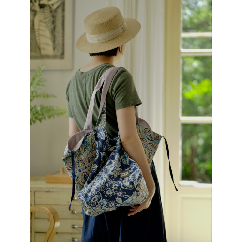 housedesign原創2026休閒復古大容量托特包小衆單肩輕便印花大包