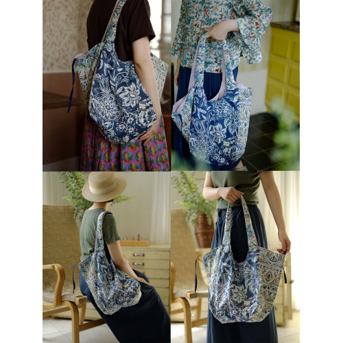 housedesign原創2026休閒復古大容量托特包小衆單肩輕便印花大包