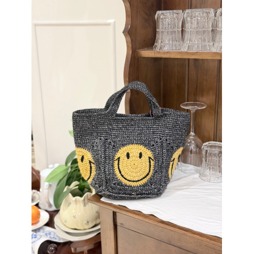 超火韓國小衆手工鉤針可愛笑臉編織包大容量慵懶風通勤日常單肩包