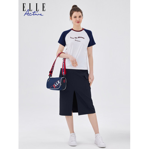 ELLE Active新款女包拼色字母印花尼龍運動斜後後背包休閒百搭單肩包