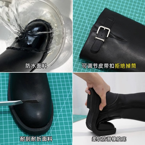 品牌不過膝長筒靴女2025秋冬新款粗低跟百搭真皮女靴加絨騎士靴子