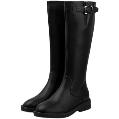 品牌不過膝長筒靴女2025秋冬新款粗低跟百搭真皮女靴加絨騎士靴子