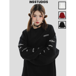 INSstudios 國潮牌情侶美式字母排版印花圓領衛衣寬鬆長袖男