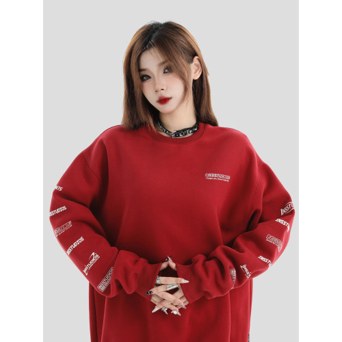 INSstudios 國潮牌情侶美式字母排版印花圓領衛衣寬鬆長袖男