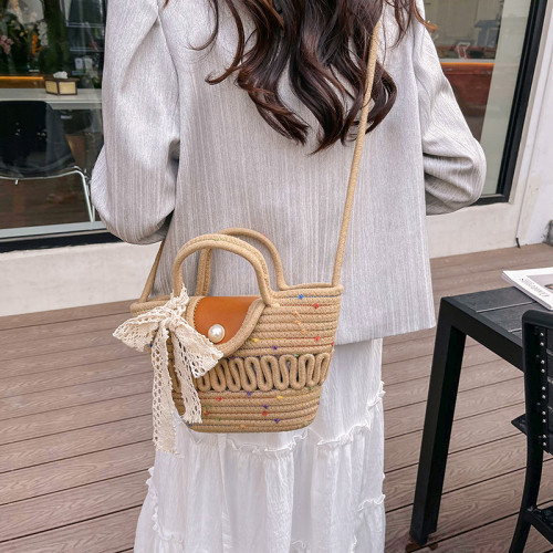 編織小衆設計師包包海邊度假風甜美可愛田園菜籃子斜後後背包女水桶包 編織小衆設計師包包海邊度假風甜美可愛田園菜籃子斜後後背包女水桶包