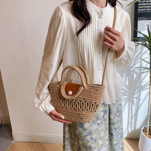 編織小衆設計師包包海邊度假風甜美可愛田園菜籃子斜後後背包女水桶包 編織小衆設計師包包海邊度假風甜美可愛田園菜籃子斜後後背包女水桶包