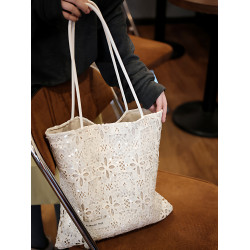 亮片白色蕾絲單肩包托特包大容量小衆設計通勤女2026春夏帆布包