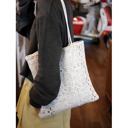 亮片白色蕾絲單肩包托特包大容量小衆設計通勤女2026春夏帆布包