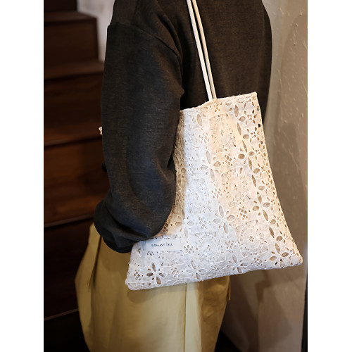 亮片白色蕾絲單肩包托特包大容量小衆設計通勤女2026春夏帆布包