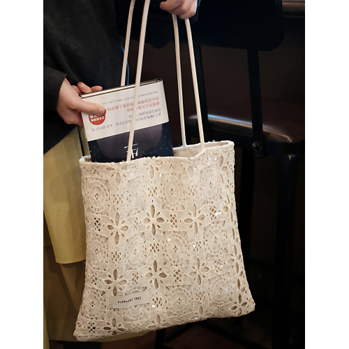 亮片白色蕾絲單肩包托特包大容量小衆設計通勤女2026春夏帆布包