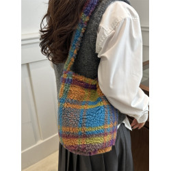 ins羊羔毛單肩包包女2024新款大容量托特包慵懶風百搭通勤斜後後背包